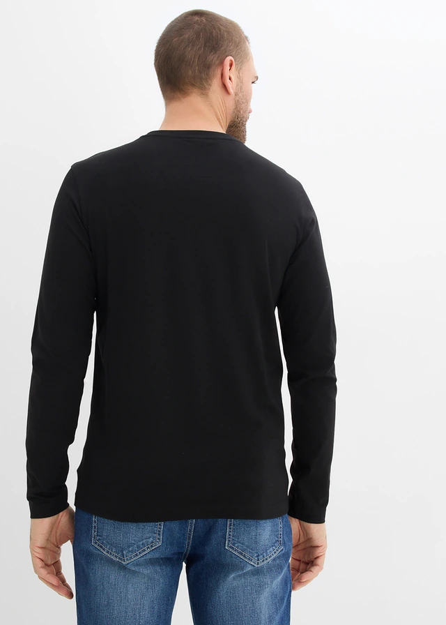 T-shirt manches longues 100% coton, slim, Couleur: noir-camouflage imprimé