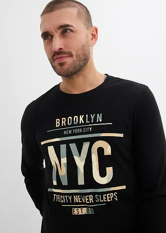 Longsleeve van puur biologisch katoen, slim fit • zwart/camouflage bedrukt met print • bonprix online shop