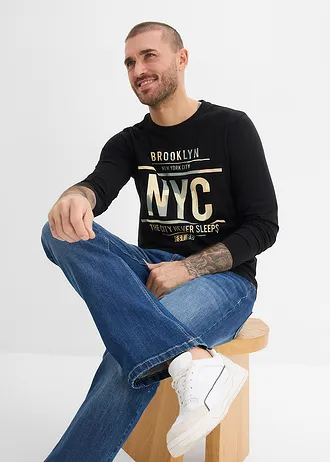 T-shirt manches longues 100% coton, slim • noir/camouflage imprimé • Boutique bonprix