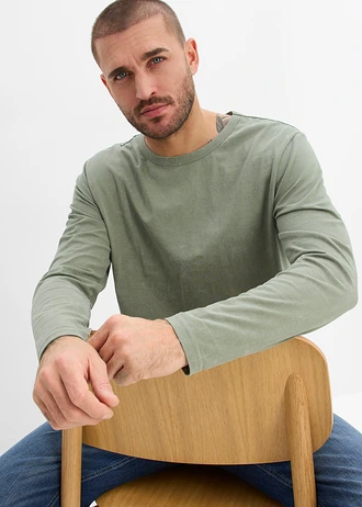 Bluză tricot cu mâneci lungi, din bumbac 100% • verde mușchi • magazin bonprix