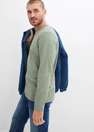 Longsleeve van katoen in een gewassen look • mosgroen • bonprix online shop