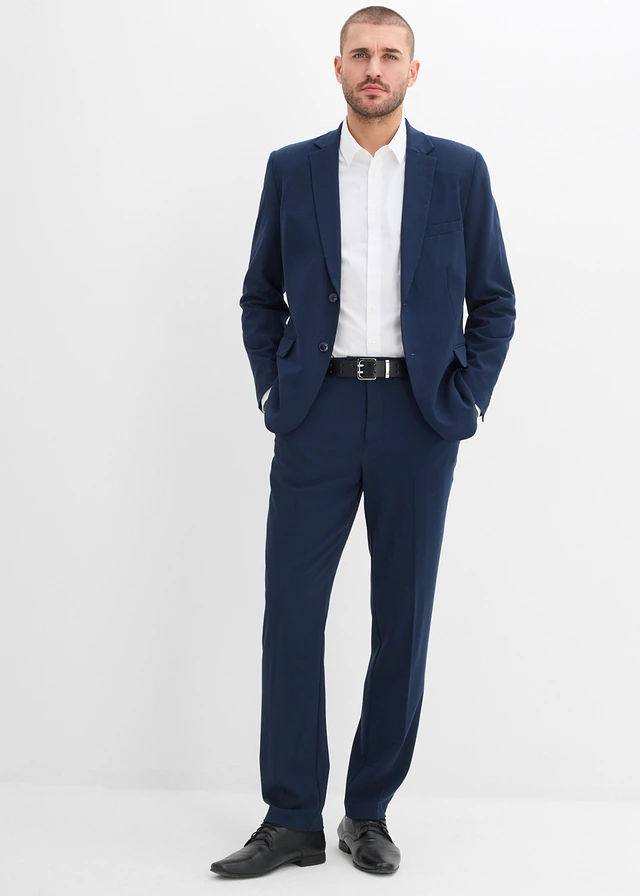 Mix & match stretch pantalon, moderne pasvorm, Kleur: inktblauw