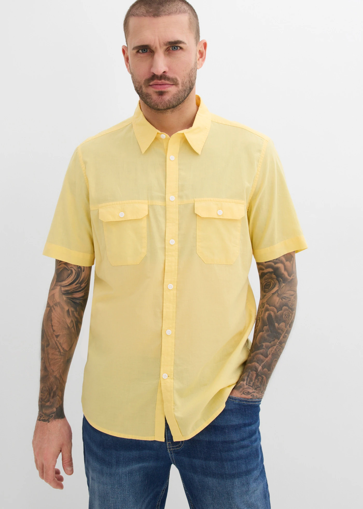 Chemise manches courtes 100% coton • jaune clair • Boutique bonprix