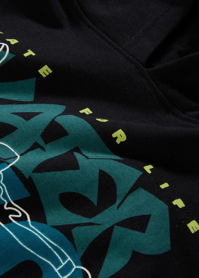 Hoodie van puur biologisch katoen, Kleur: zwart met print