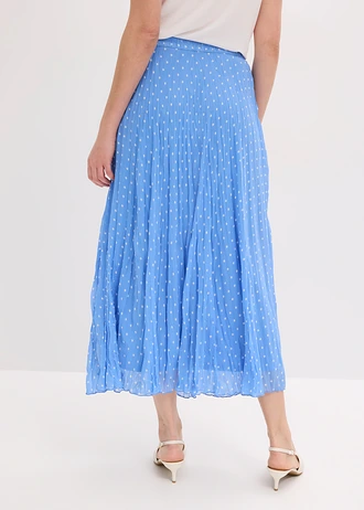 Jupe en mousseline effet froissé, Couleur: bleu moyen pois blanc