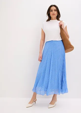 Jupe en mousseline effet froissé • bleu moyen pois blanc • Boutique bonprix