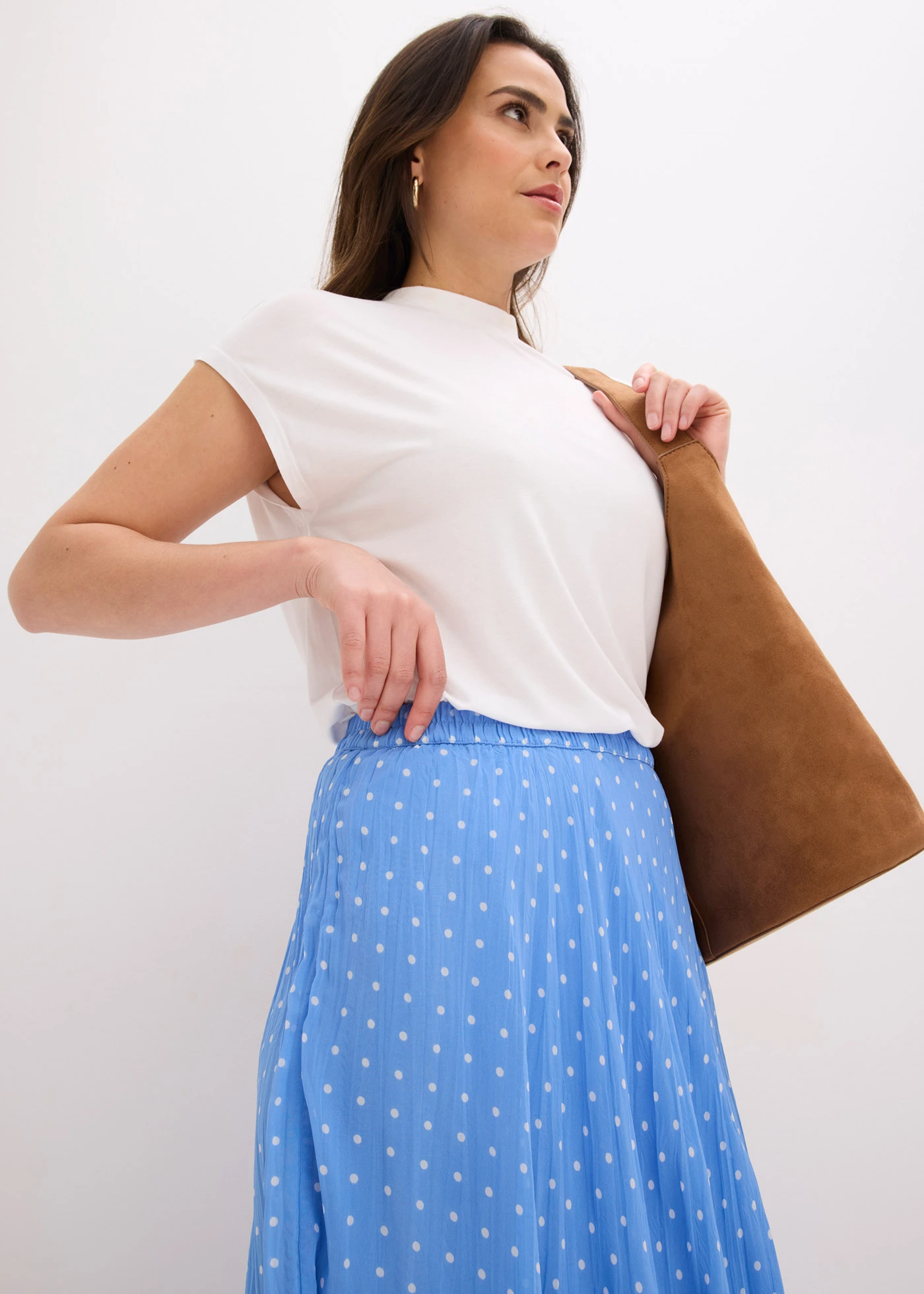 Chiffon rok in crash look • middenblauw/wit gestippeld • bonprix online shop