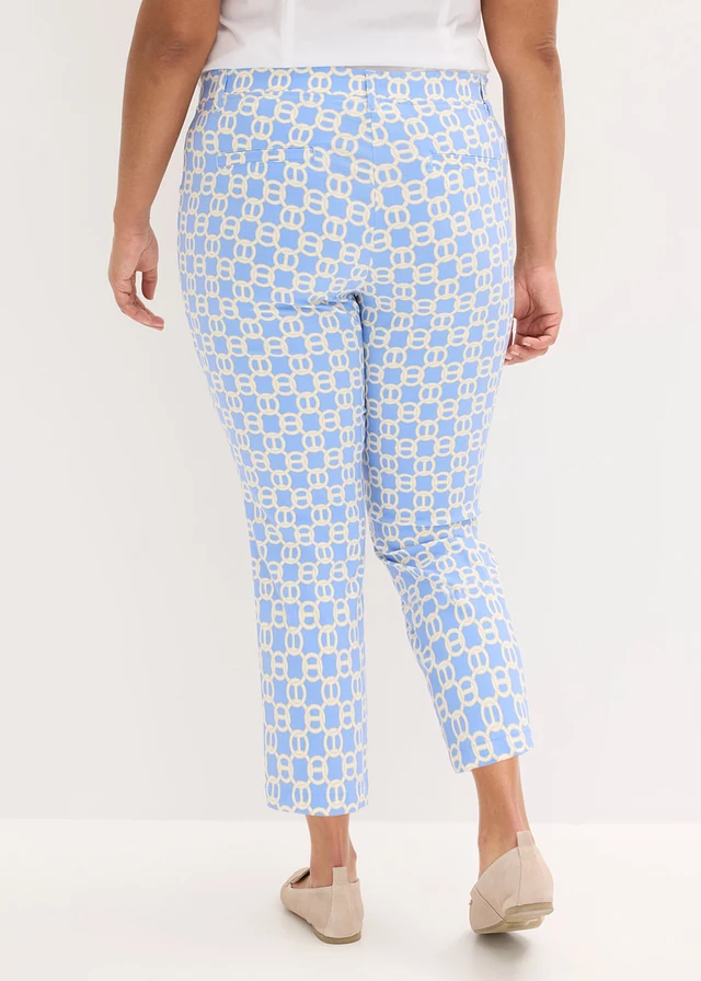 Pantalon 7/8 en bengaline extensible, Couleur: bleu moyen-beige naturel graphique