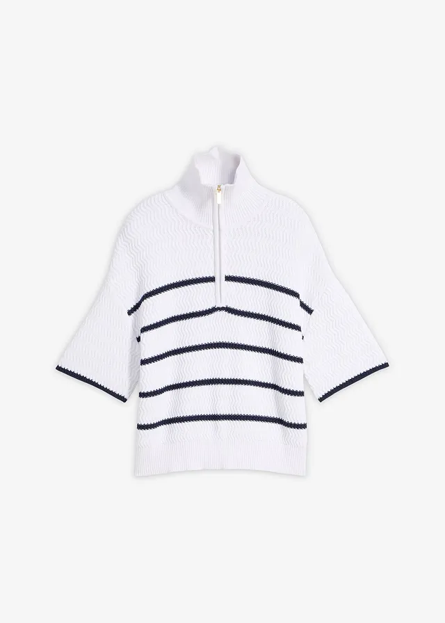 Trui met katoen • wit-donkerblauw gestreept • bonprix online shop