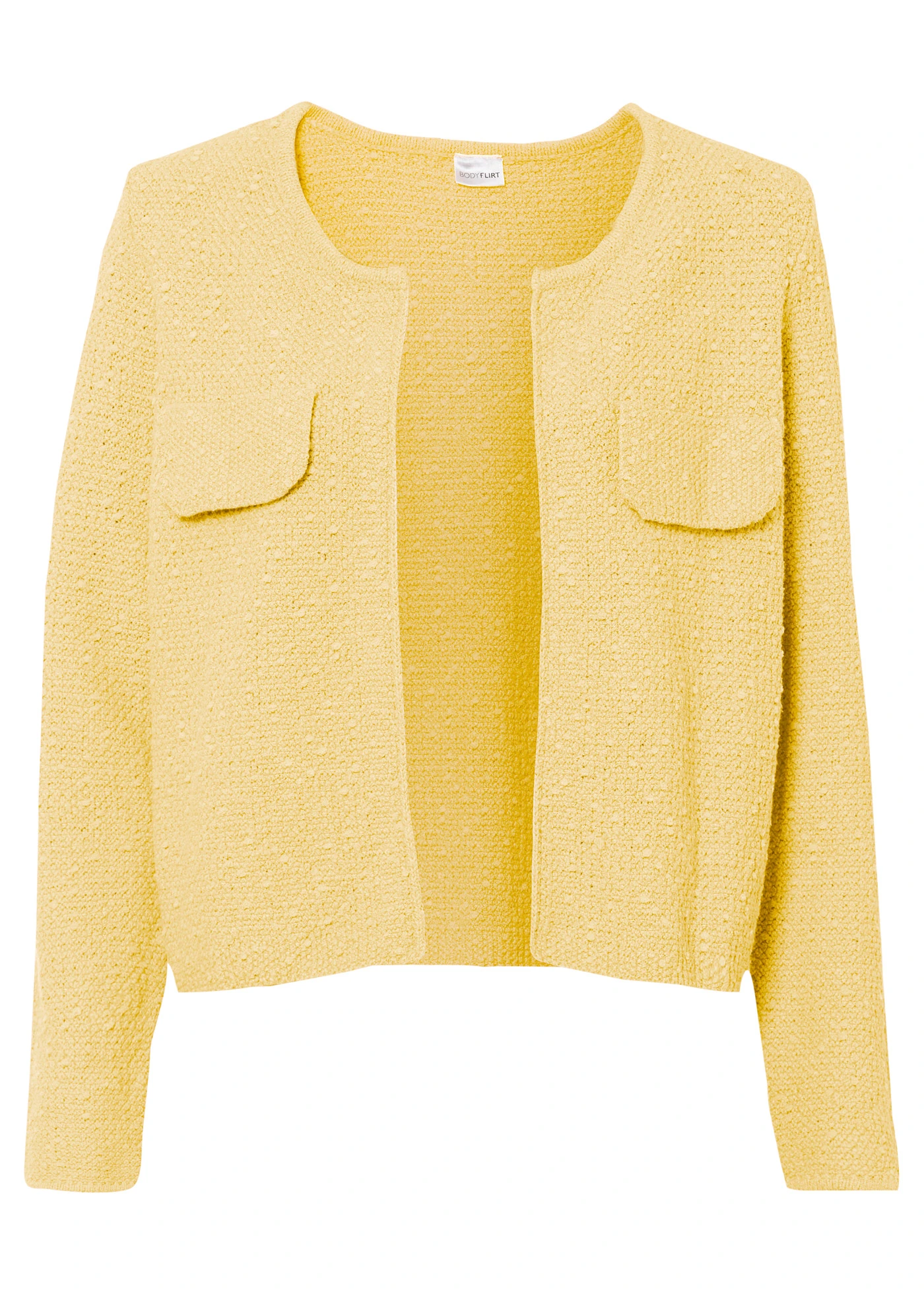 Kardigan z przędzy bouclé • jasnożółty • sklep bonprix