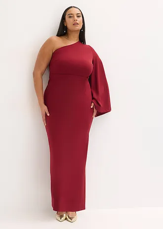 Avondjurk met one-shoulder halslijn, Kleur: robijnrood