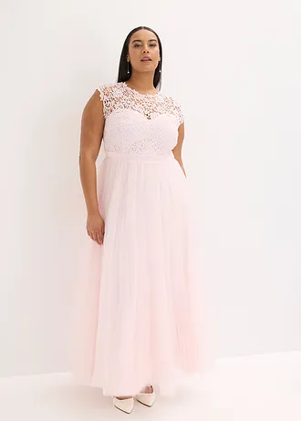 Robe de soirée avec haut en dentelle et jupe en tulle fin, Couleur: rose clair