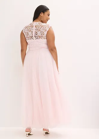 Robe de soirée avec haut en dentelle et jupe en tulle fin, Couleur: rose clair