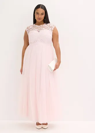 Robe de soirée avec haut en dentelle et jupe en tulle fin, Couleur: rose clair