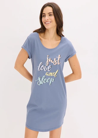 Chemise de nuit courte, Couleur: bleu fumé imprimé