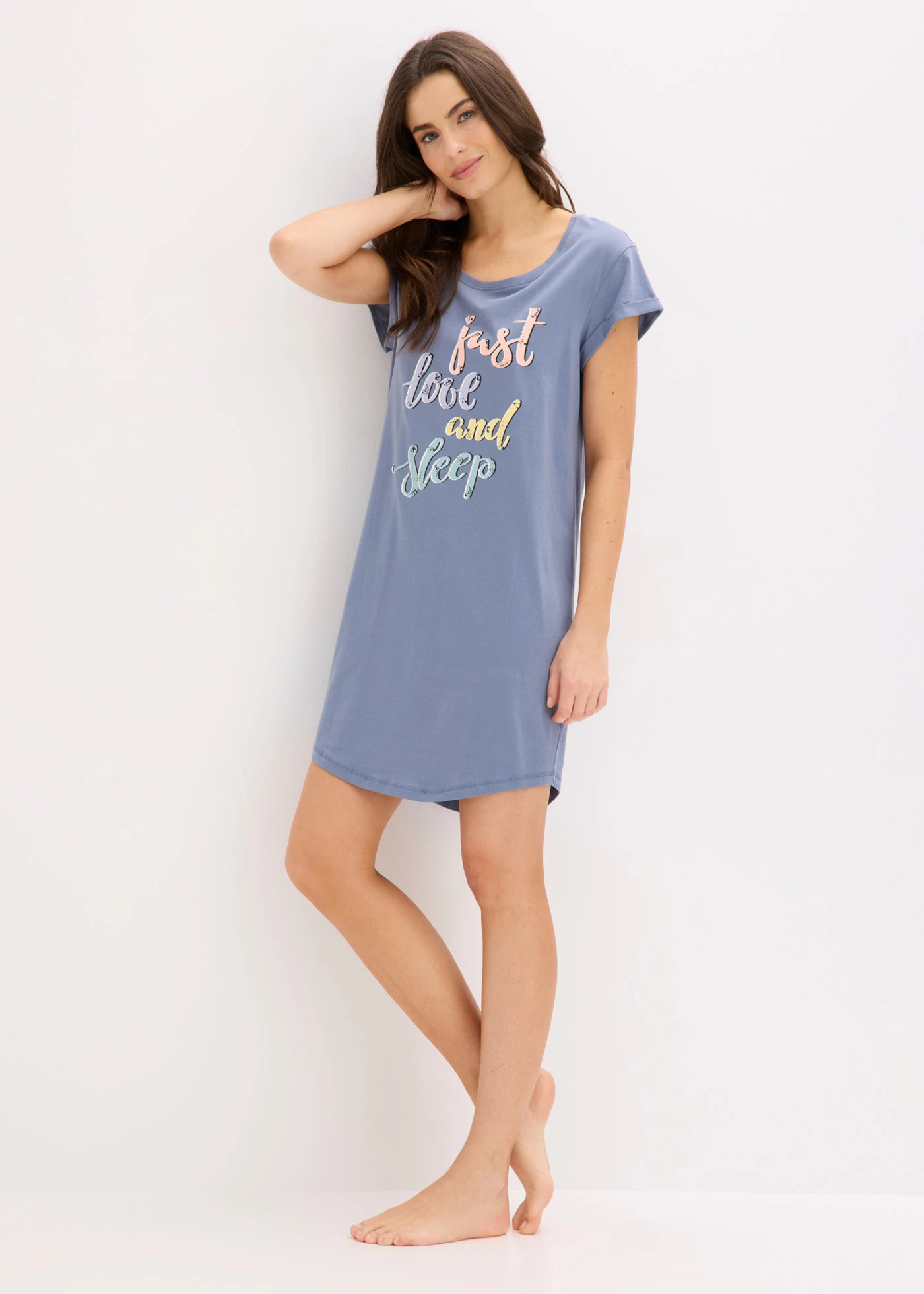 Krótka koszula nocna • niebieski dymny z nadrukiem • sklep bonprix