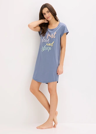 Chemise de nuit courte, Couleur: bleu fumé imprimé