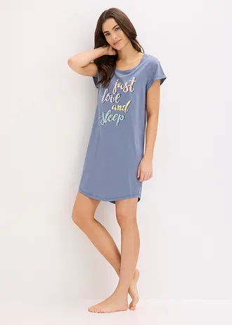 Kort nachthemd • rookblauw met print • bonprix online shop