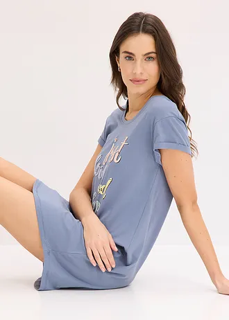 Chemise de nuit courte • bleu fumé imprimé • Boutique bonprix