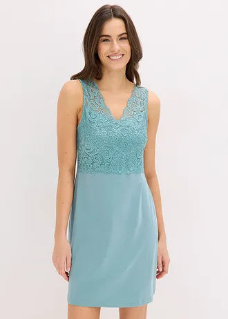 Nachtjapon met kant, Kleur: mineraalblauw