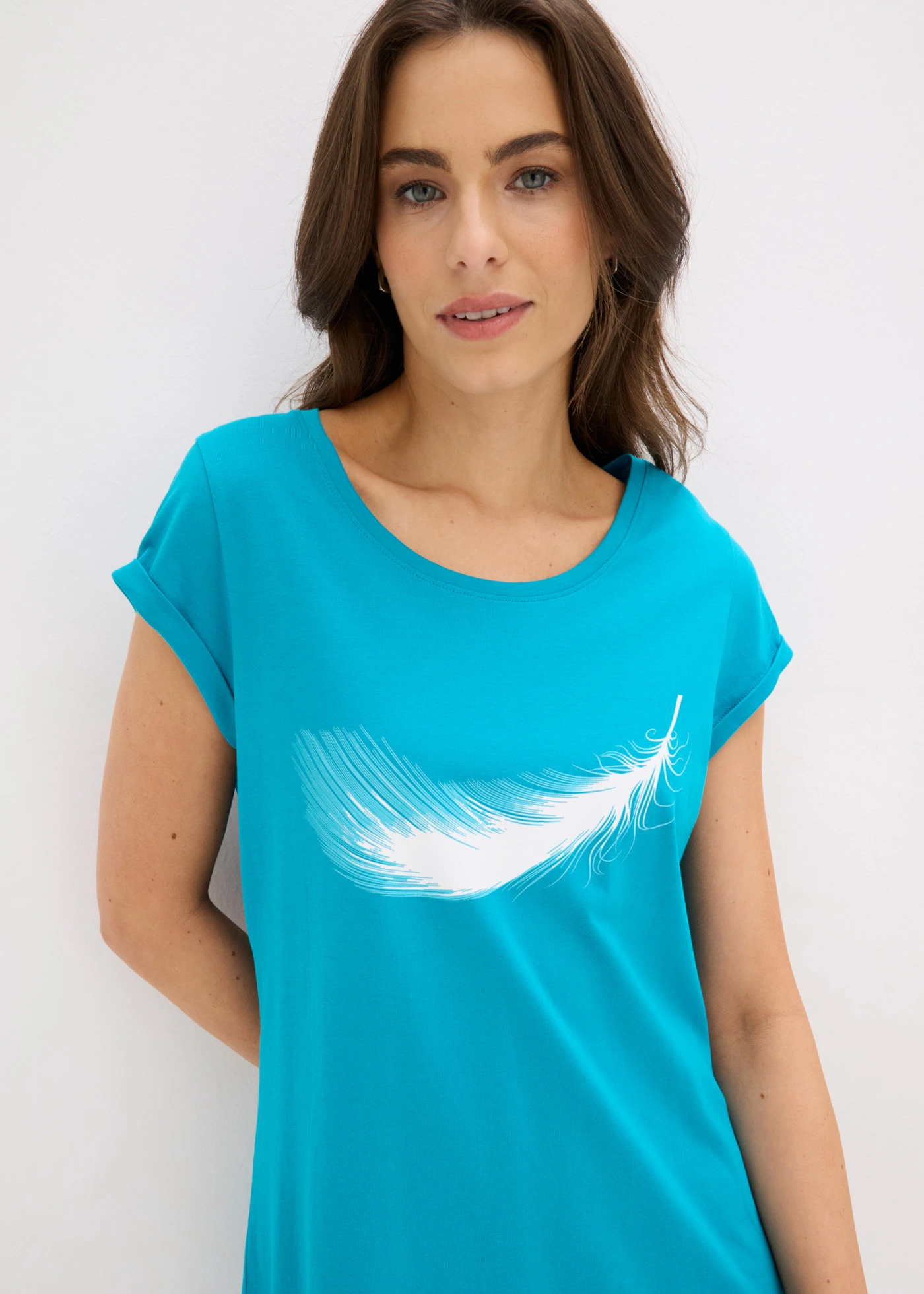 Chemise de nuit courte 100% coton • bleu lagon • Boutique bonprix