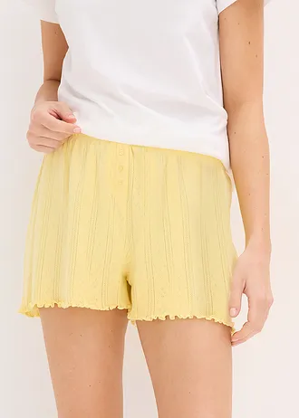 Pyjamashort van pointelle jersey (set van 2), Kleur: lichtgeel+wit