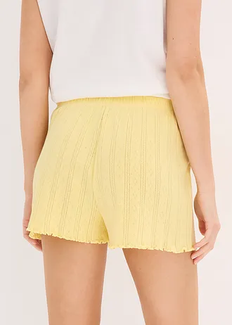 Pyjamashort van pointelle jersey (set van 2), Kleur: lichtgeel+wit