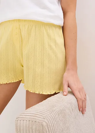 Pyjamashort van pointelle jersey (set van 2) • lichtgeel+wit • bonprix online shop