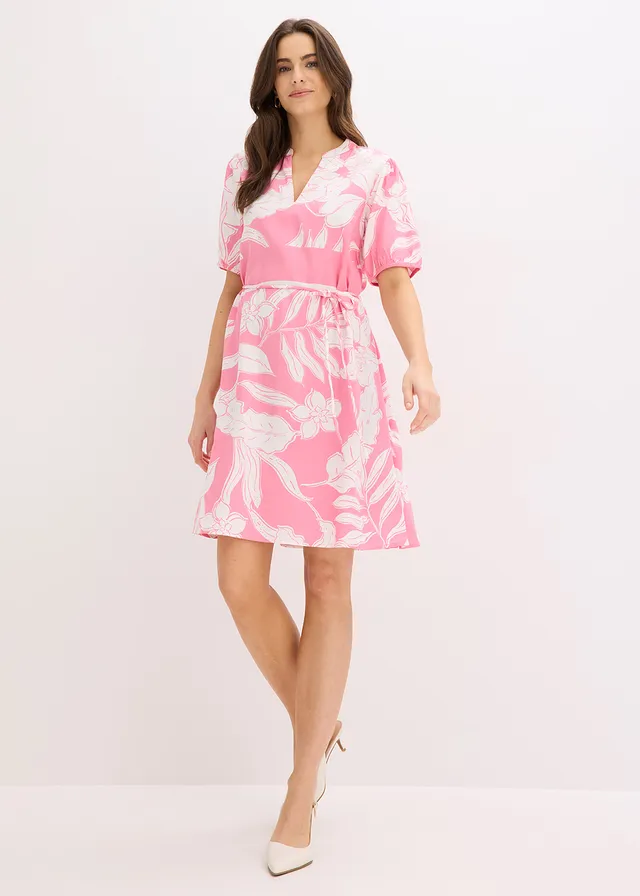 Robe-tunique en viscose fluide, Couleur: rose vif floral