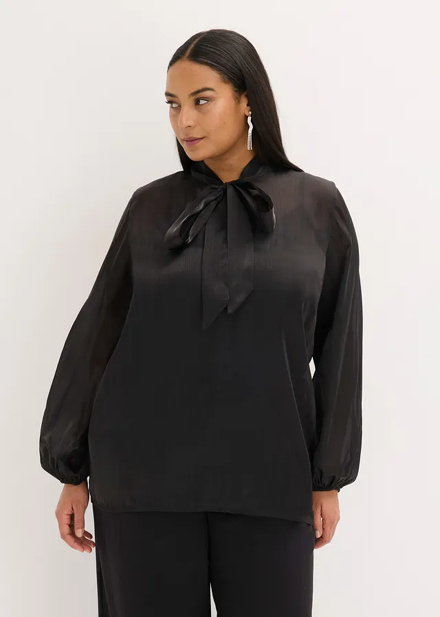 Bluză cu fundă, culoare: negru