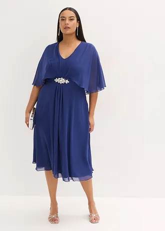 Chiffon jurk met strass, Kleur: middernachtblauw