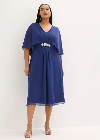 Chiffon jurk met strass, Kleur: middernachtblauw