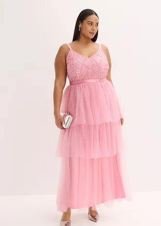 Robe de soirée avec haut en dentelle et jupe en tulle fin, Couleur: orchidée fumé