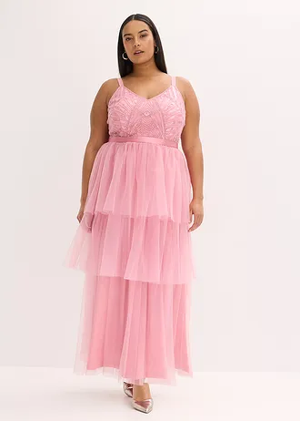 Robe de soirée avec haut en dentelle et jupe en tulle fin, Couleur: orchidée fumé