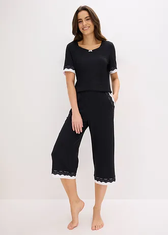 Wijde culotte van zachte viscose-mix • zwart/wit • bonprix online shop