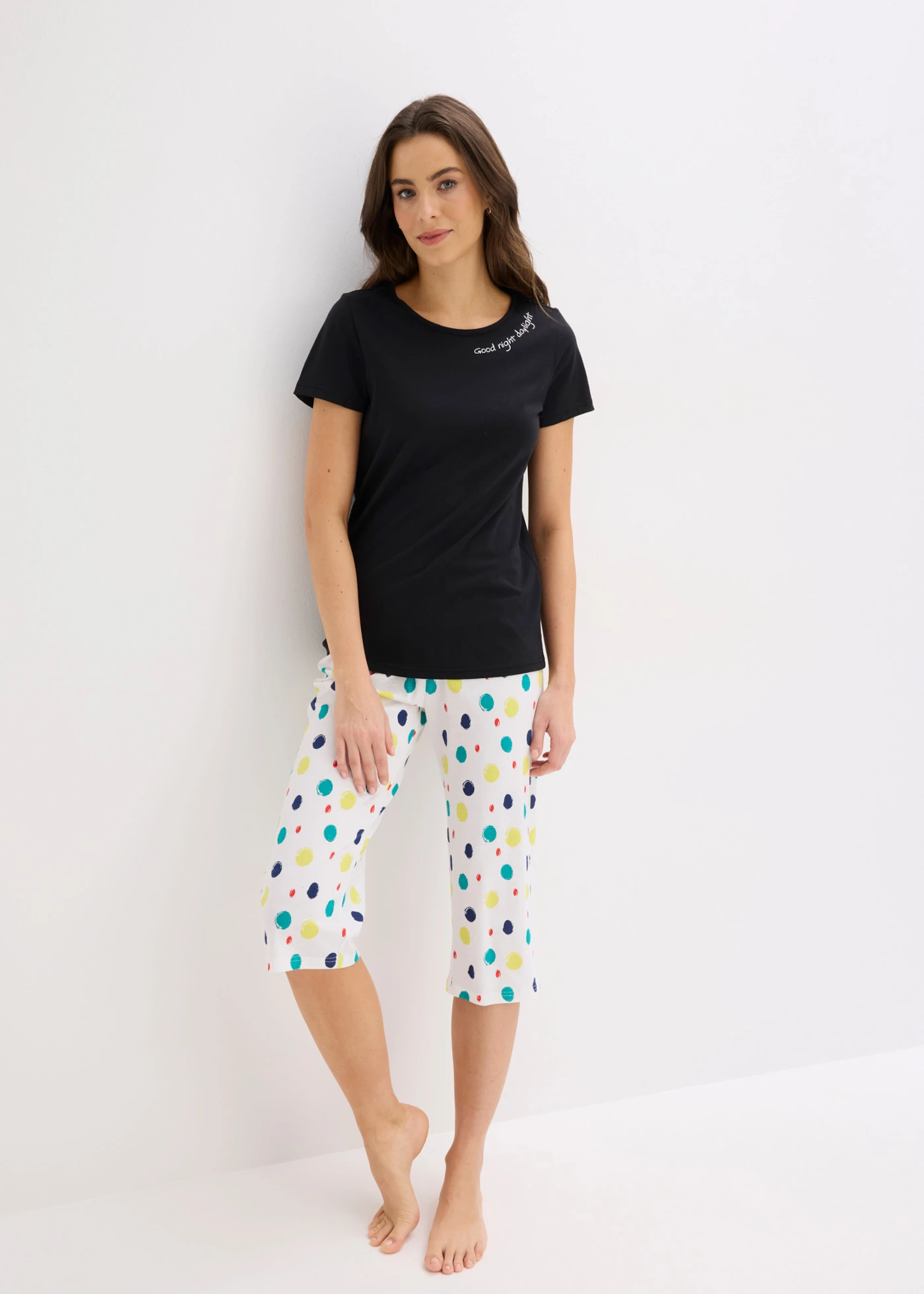 Pijama capri din bumbac 100% • negru punctat • magazin bonprix