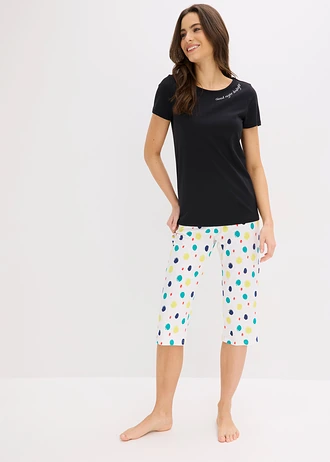 Pijama capri din bumbac 100% • negru punctat • magazin bonprix