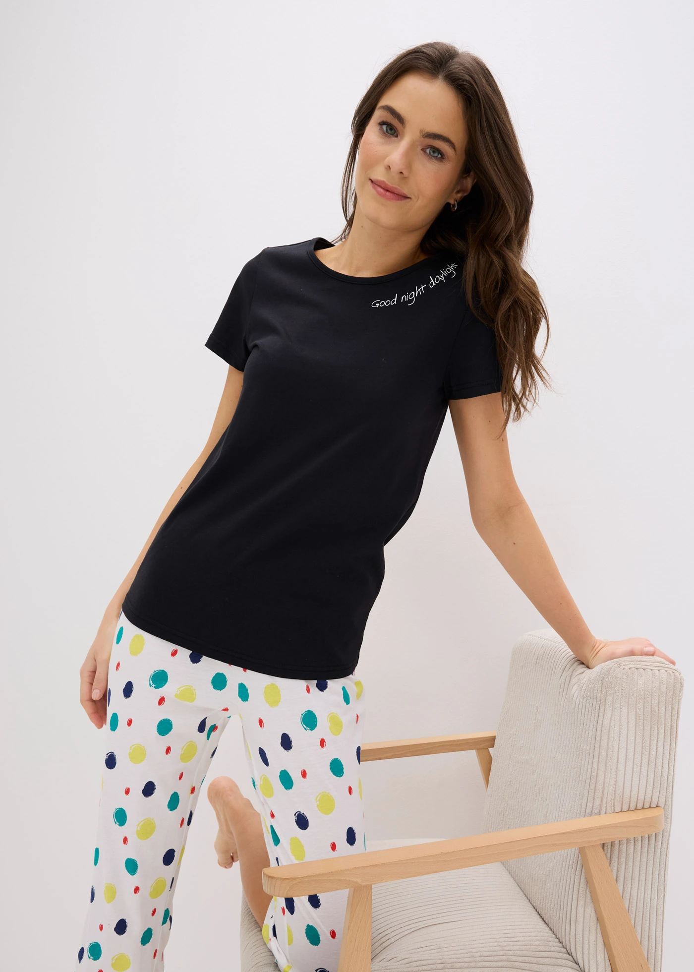 Pyjama corsaire 100% coton • noir pois • Boutique bonprix