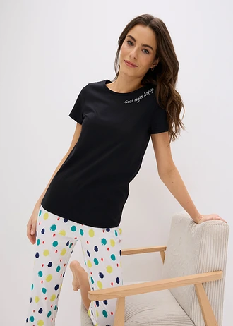 Pijama capri din bumbac 100% • negru punctat • magazin bonprix
