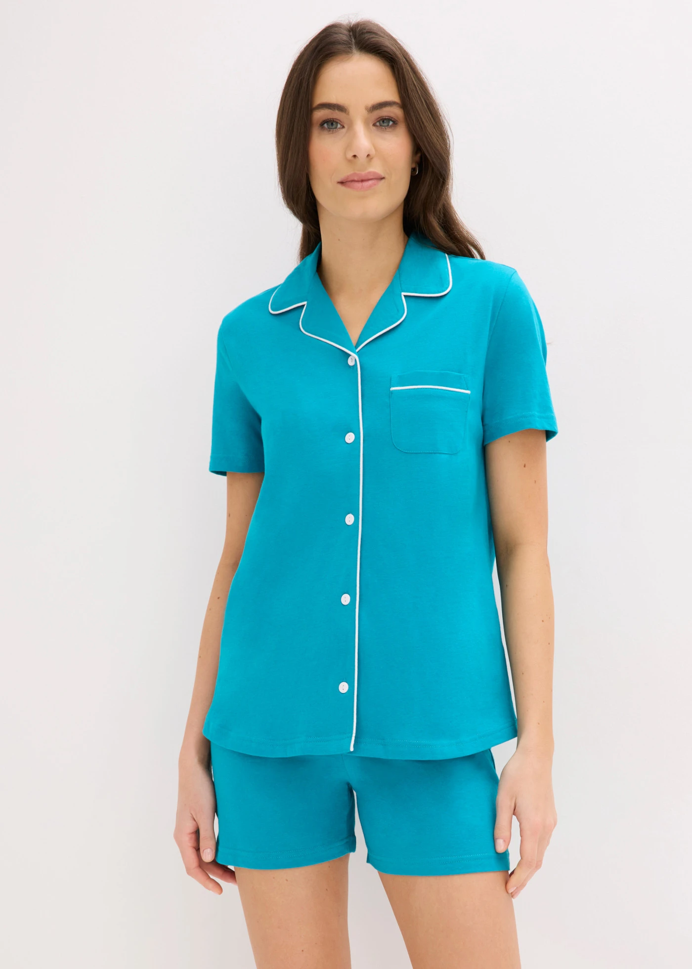 Pyjashort avec chemise boutonnée • bleu lagon • Boutique bonprix