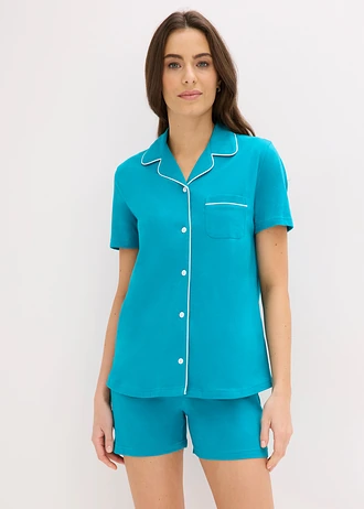 Pyjashort avec chemise boutonnée, Couleur: bleu lagon