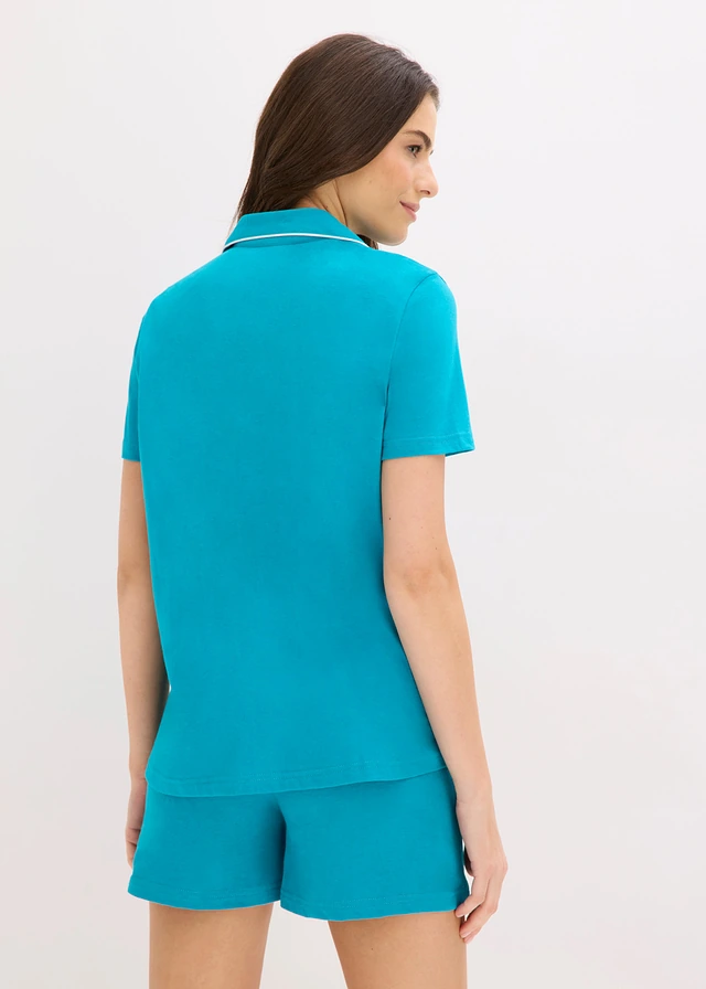 Pyjashort avec chemise boutonnée, Couleur: bleu lagon