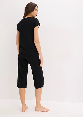 Pyjama avec un pantacourt ample, Couleur: noir