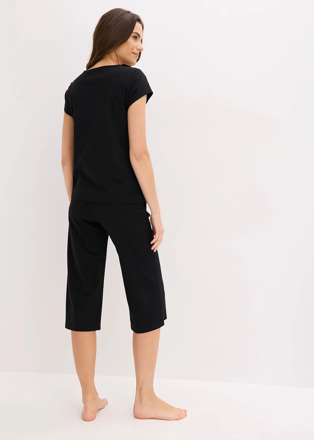 Pyjama avec un pantacourt ample, Couleur: noir