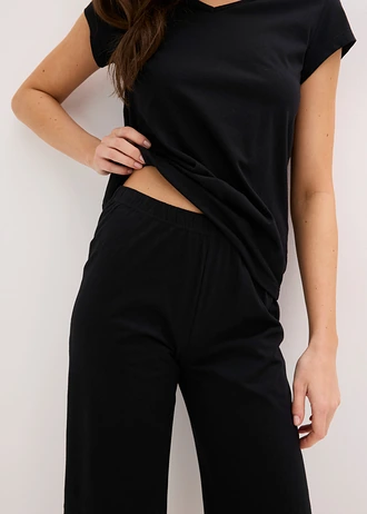 Capri pyjama met wijde culotte, Kleur: zwart