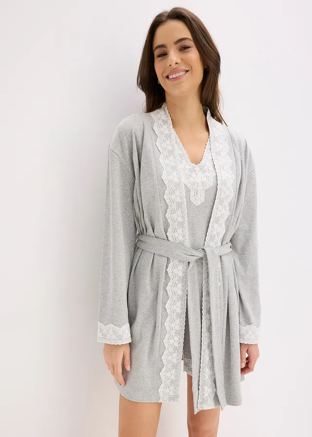 Kimono van puur katoen met ribstructuur