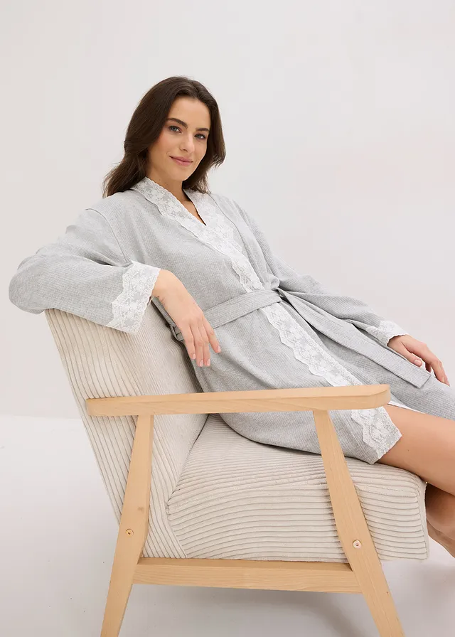 Kimono en coton côtelé • gris clair chiné/blanc • product-page.page-title-suffix