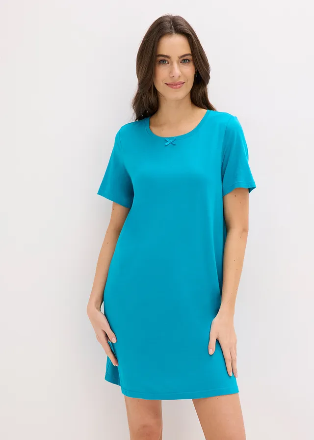 Kort nachthemd van een zachte viscose-mix, Kleur: laguneblauw