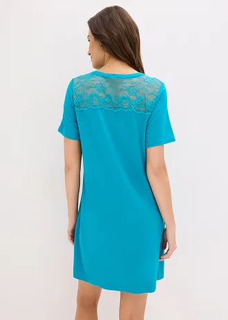 Kort nachthemd van een zachte viscose-mix, Kleur: laguneblauw