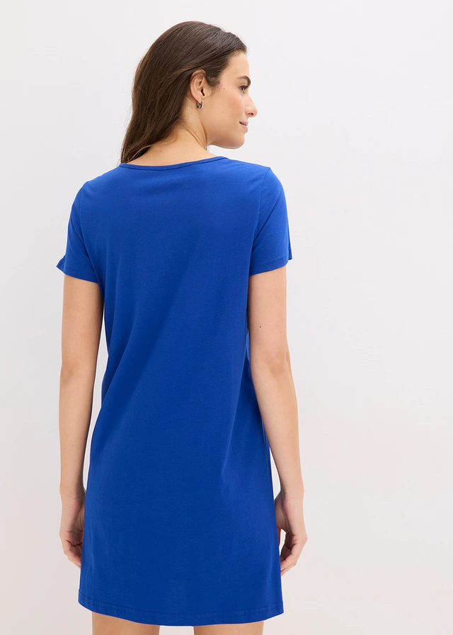 Lot de 2 chemises de nuit courtes 100% coton, Couleur: bleu cobalt+noir